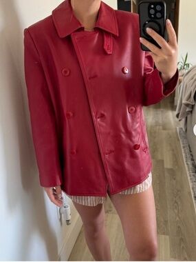 Ralph Lauren Vintage Red Double-Breasted Leather Peacoat